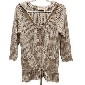 DKNY Hooded Drawstring Sweater 3/4 Sleeves Size L